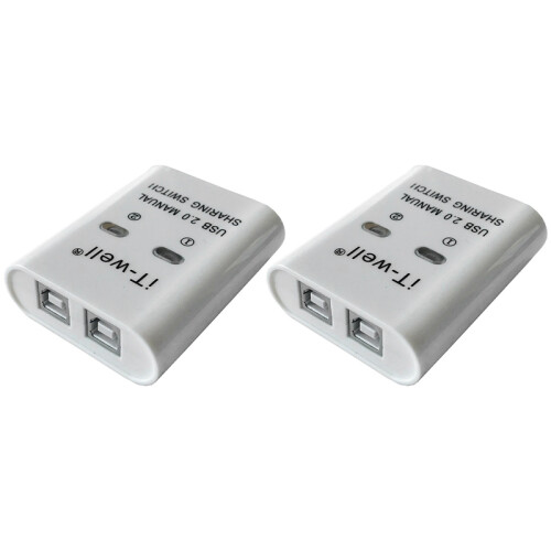 USB 2 in 1 Out Printer , 2-Port Manual Kvm Converter White 1