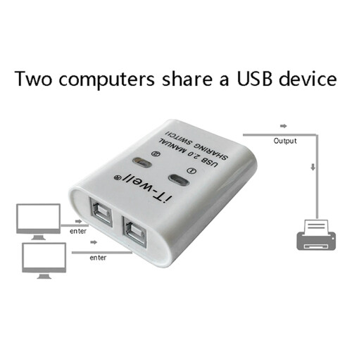USB 2 in 1 Out Printer , 2-Port Manual Kvm Converter White 2