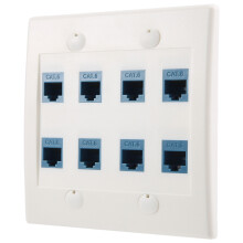 Ethernet-Wandplatte 8 Port - Doppelgang Cat6 RJ45-Buchse Blau
