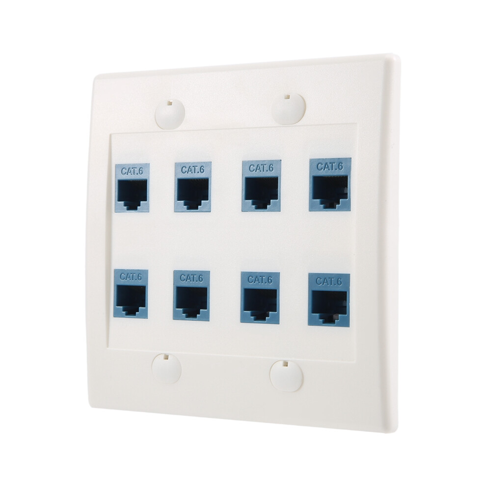 Ethernet Wall Plate 8 Port - Double Gang Cat6 Rj45 Jack Blue 4853080228224