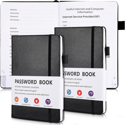 2 Pcs Password Book with Alphabetical Tabs, 7.8 x 5.2inch
