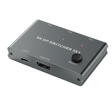 DP-Umschalter mit drei Eingängen und einem Ausgang für Computerbildschirm 8K@30Hz HD-Splitter DP1.4