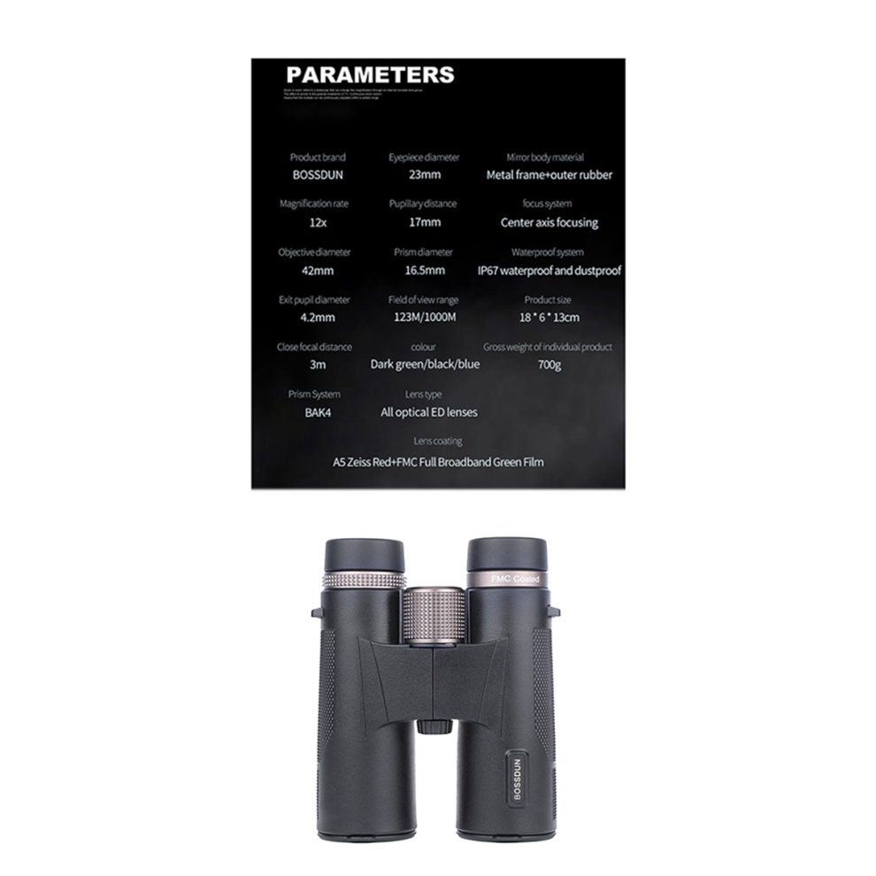 Jojomino 12X42 Professional Binoculars Ed Lens Bak4 Prism Waterproof,A