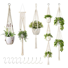 Hand-Made Flower Stand,Adjustable Knotting Rope, Woven Hanging Basket