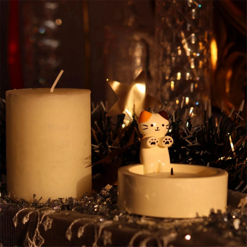 Cartoon Kitten Candle Holder, Cat Warming Its Paws A 1