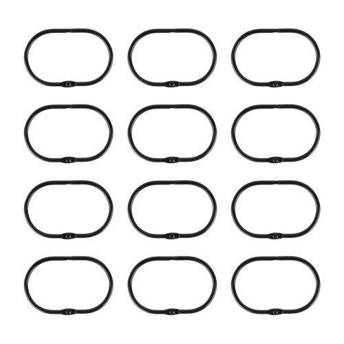 12 Pcs Open Shower Curtain Hook Rings Oval Hanging black