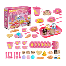 33pcs Play House Kitchen Toy Set Children Tea Party for Kids, Role Playing with Dessert and Tableware Pink