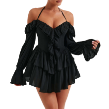 Women'S Midi Dress Halloween Costumes Off-Shoulder Butterfly Fairy Cosplay Party Handkerchief Black S