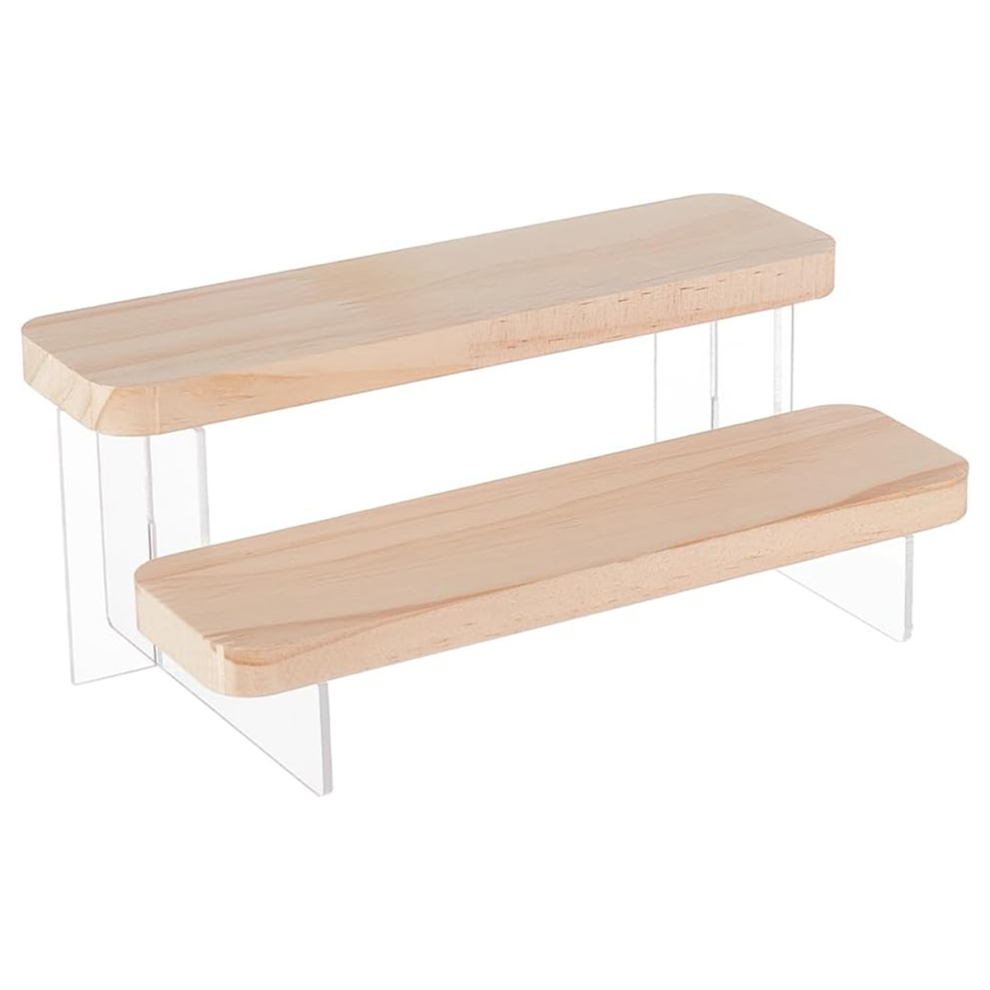 Jojomino 2-Tier Figure Display Stand Wooden Tiered Organizer Holder, Acrylic Risers For Models, Building Blocks