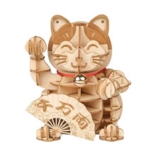 3D-Holzpuzzle Glückskatzen - 72-teilig Japanische Willkommensanzeige Gruß zum Segen Glücksbau Spielzeug Geschenk