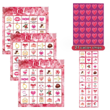 Valentines Day Bingo Game Cards 24 Players for Kids Party Card Games, School Classroom Love Supplies