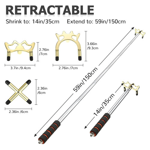 Retractable Billiard Cue Stick Bridge with 3Pcs Removable Brass Head Table Pool Accessories,Gold 2