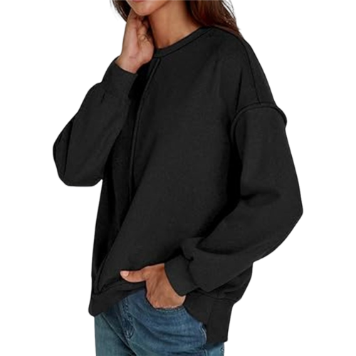 Damen Oversize Pullover Langarm Schwarz XL 1