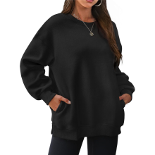 Damen Sweatshirt mit Rundhalsausschnitt und langen Ärmeln, Schwarz, XXL