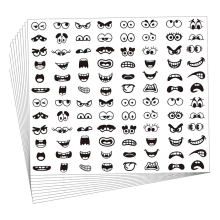 960 Stück schwarze Augen- und Mundaufkleber, 48 Designs, Cartoon-Gesicht