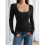 Square Neck Ribbed Knit Basic Teen Black XL 5