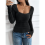 Square Neck Ribbed Knit Basic Teen Black XL 8