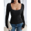 Square Neck Ribbed Knit Basic Teen Black XL 6