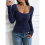 Square Neck Ribbed Knit Basic Teen Navy Blue XS 8