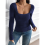 Square Neck Ribbed Knit Basic Teen Navy Blue XXL 7