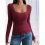 Square Neck Ribbed Knit Basic Teen Wine Red XS 9
