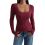 Square Neck Ribbed Knit Basic Teen Wine Red L 2