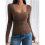 Square Neck Ribbed Knit Basic Teen Brown XL 7
