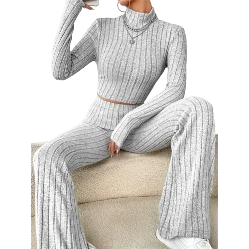Womens Cute Long Sleeve Lounge Set Light Gray L 2