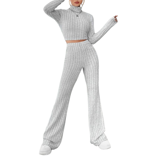 Womens Cute Long Sleeve Lounge Set Light Gray L 1