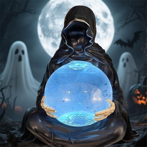 Grim Reaper Statue with Flying Bats Crystal Ball 2