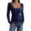 Square Neck Ribbed Knit Basic Teen Navy Blue XL 2