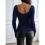 Square Neck Ribbed Knit Basic Teen Navy Blue XL 9