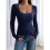 Square Neck Ribbed Knit Basic Teen Navy Blue XL 5