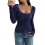 Square Neck Ribbed Knit Basic Teen Navy Blue XL 4