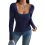 Square Neck Ribbed Knit Basic Teen Navy Blue XL 3