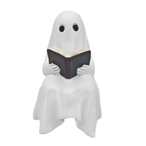Halloween Ghost Reading Figurine -Resin Crafted Statue for Home Decor