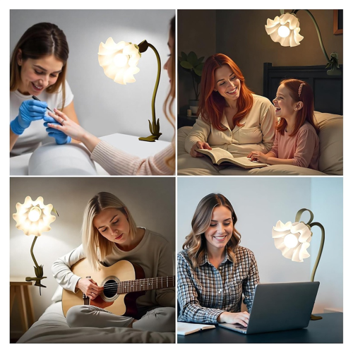 Clip on Light Flower Bedside Table Lamp,Gooseneck Reading Book 2