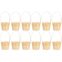 12 Pcs Mini Straw Woven Flower Baskets Bamboo Handmade Dollhouse Accessories with Handles for Crafts and Decoration