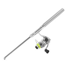 Tragbares Mini-Kugelschreiber-Form Angelrutenarm mit Spule, einziehbare Angelrute mit Rollenrad, Silber