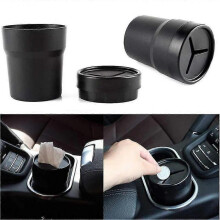 Car Trash Can with Lid Mini Car Trash Can Leak-proof Car Trash Can 2 Cup Holders for Cars 2 Black