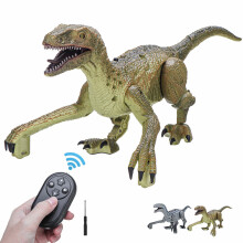 (Silver) Remote Control Infrared Dinosaur Toy RC Realistic Velociraptor Simulated Jurassic Dinosaur with Sound Light