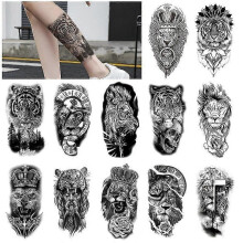 12 Sheets Half Arm Tiger Lion 3d Temporary Flower Tattoos for Women Men Waterproof Fake Tattoo Stickers