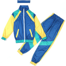 Boys Girls Retro Hip Hop 80s Tracksuit Costume Colorblock Windbreaker Set with Pants and Top for Dance Sportswear