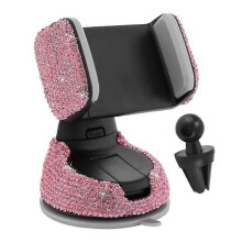 Crystal Rhinestone Car Mobile Phone Suction Cup Holder Mount with Air Outlet Clip