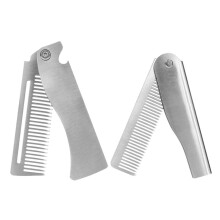 Portable Retractable Stainless Steel Beard Comb Set - 2pcs Compact Travel-Friendly Hair Styling Tool for Men