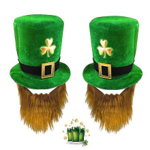 Irish Rave Party St. Patrick's Day Green Bearded Shamrock Hat Tie Sticker Glasses Set