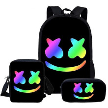 Marshmello Print Kids Students Backpack Bookbag Crossbody Shoulder Bag Pencil Case 3pcs/set