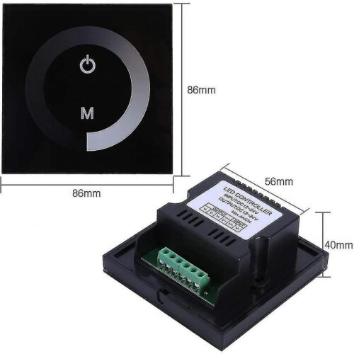 Dc 12v-24v Dimmer Switch Wall Mount Touch Panel Controller; Monochrome Led Strip Brightness Adjustable Dimmer; Touch Screen Led Dimmer Switch (black) 1