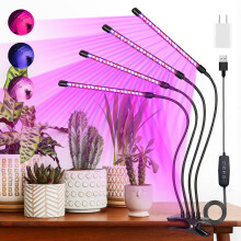 Plant Light Full Spectrum 15W LED Grow Lamp for Indoor Hydroponics, 4 Heads, 10 Dimmable Levels, Timer, High PPFD