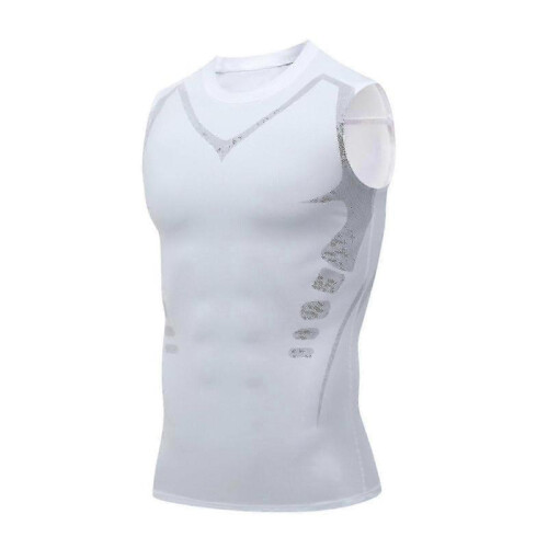 (L, White) Guys Men's Chest Gynecomastia Compression Top,ionic Shaping Vest